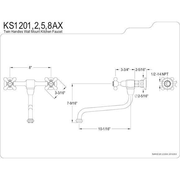 Kingston Brass KS1202AX Heritage Kitchen Faucet, 10 x 7.75 x 6.94,Polished Brass - Picture 3 of 4